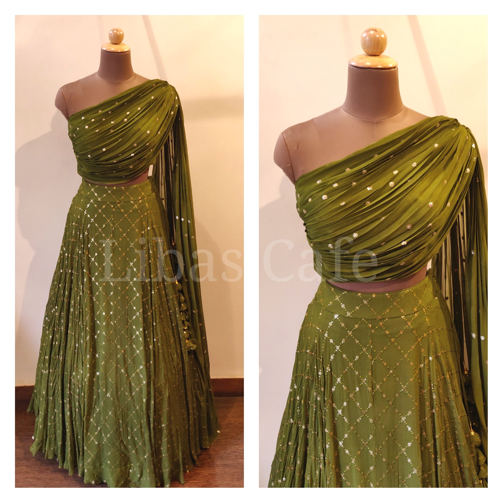 Henna Green Drape Lehenga
